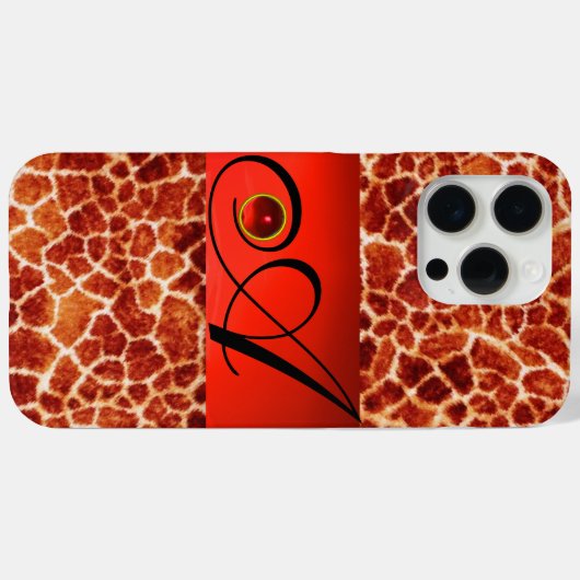 GEDRUKTE GIRAFFE RODE RUBY GEMSTONE MONOGRAM, Case-Mate iPhone CASE (Achterkant (horizontaal))