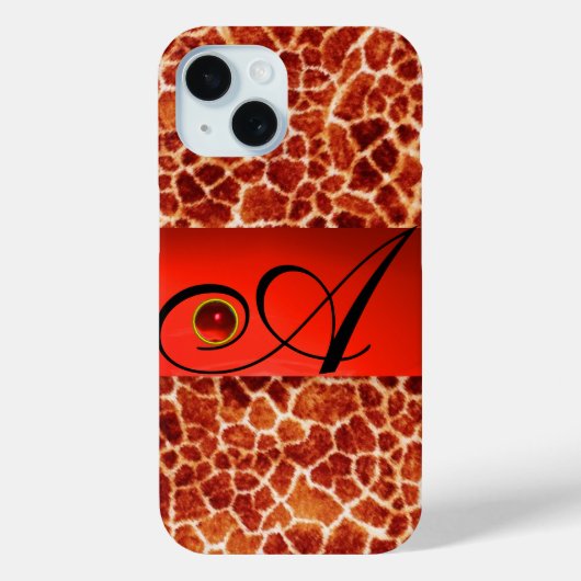 GEDRUKTE GIRAFFE RODE RUBY GEMSTONE MONOGRAM, Case-Mate iPhone CASE (Achterkant)