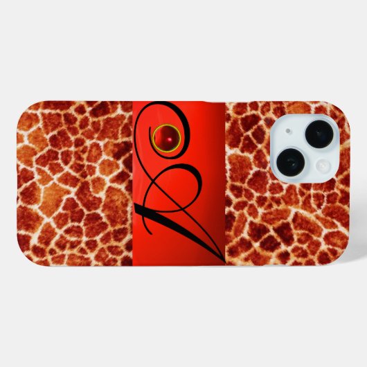 GEDRUKTE GIRAFFE RODE RUBY GEMSTONE MONOGRAM, Case-Mate iPhone CASE (Achterkant (horizontaal))