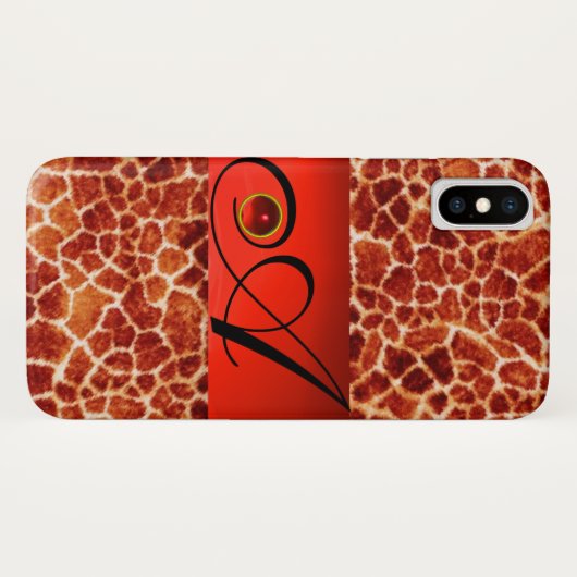 GEDRUKTE GIRAFFE RODE RUBY GEMSTONE MONOGRAM, Case-Mate iPhone CASE (Achterkant (horizontaal))