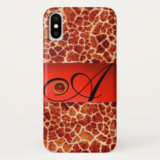GEDRUKTE GIRAFFE RODE RUBY GEMSTONE MONOGRAM, Case-Mate iPhone CASE (Achterkant)