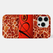 GEDRUKTE GIRAFFE RODE RUBY GEMSTONE MONOGRAM, iPhone HOESJE (Achterkant horizontaal)