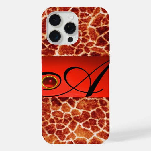 GEDRUKTE GIRAFFE RODE RUBY GEMSTONE MONOGRAM, iPhone HOESJE (Achterkant)