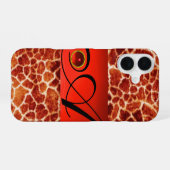 GEDRUKTE GIRAFFEHUID RODE ROBIJN EDELSTEEN MONOGRA iPhone 16 HOESJE (Achterkant horizontaal)