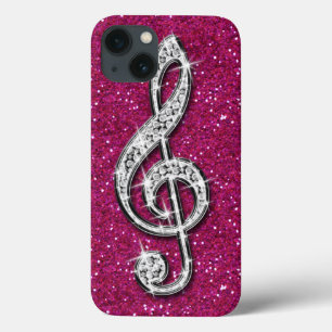 Gedrukte Glanzende Fonkelende Diamant Muzieknoot iPhone 13 Hoesje