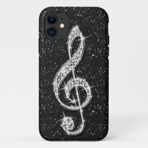 Gedrukte Glanzende Fonkelende Diamant Muzieknoot iPhone 11 Hoesje