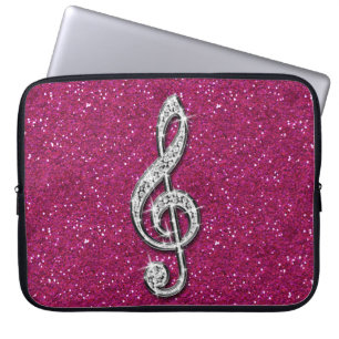 Gedrukte Glanzende Fonkelende Diamant Muzieknoot Laptop Sleeve
