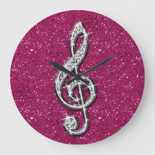 Gedrukte Glitzy Sparkly Diamond Music Note Grote Klok