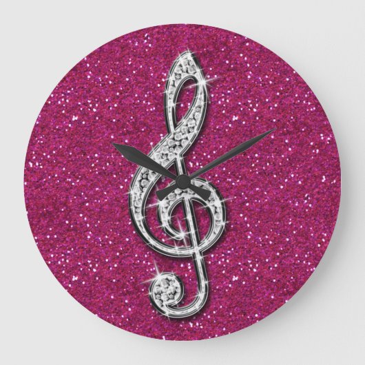 Gedrukte Glitzy Sparkly Diamond Music Note Grote Klok (Voorkant)