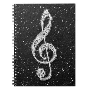 Gedrukte Glitzy Sparkly Diamond Music Note Notitieboek