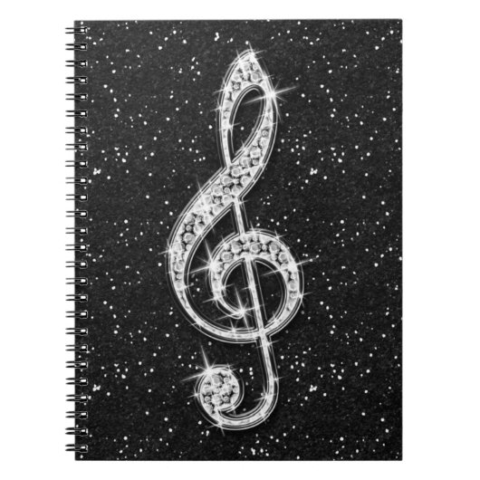 Gedrukte Glitzy Sparkly Diamond Music Note Notitieboek (Voorkant)