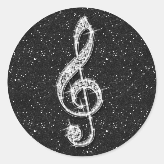 Gedrukte Glitzy Sparkly Diamond Music Note Ronde Sticker (Voorkant)