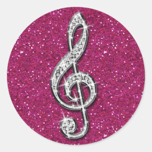 Gedrukte Glitzy Sparkly Diamond Music Note Ronde Sticker