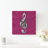 Gedrukte Glitzy Sparkly Diamond Music Note Vierkante Klok (Huis)