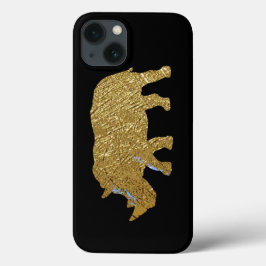 gedrukte gouden kleur neushoorn iPhone 13 hoesje