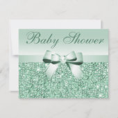 Gedrukte Groene Sequins, Bow & Diamond Baby shower Kaart (Voorkant)