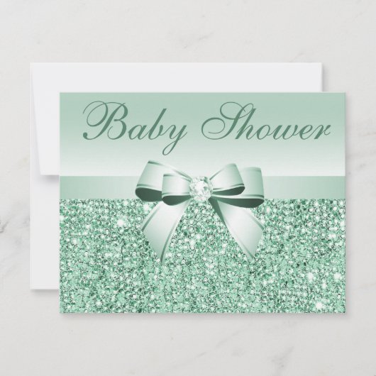 Gedrukte Groene Sequins, Bow & Diamond Baby shower Kaart (Voorkant)