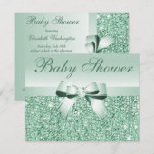 Gedrukte Groene Sequins, Bow & Diamond Baby shower Kaart (Voorkant / Achterkant)