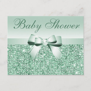 Gedrukte Groene Sequins, Bow & Diamond Baby shower Kaart