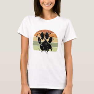 Gedrukte Hondenpootafdruk met Verfvlekken Retro Zo T-shirt