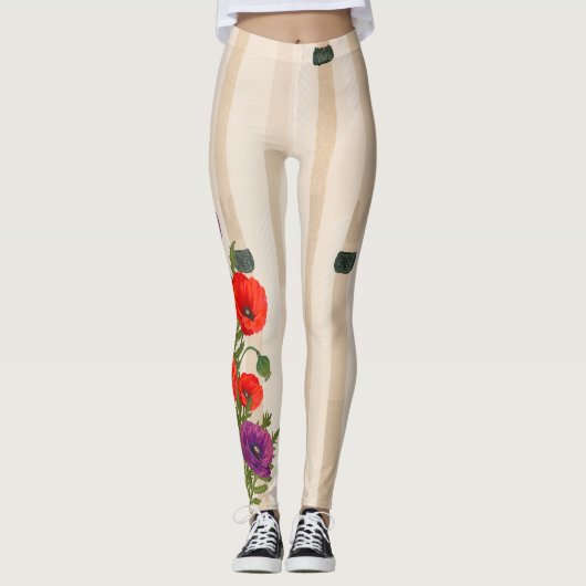 GEDRUKTE LEGGINGS JAPANSE BAMBOE EN PAPAVERS (Voorkant)