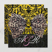 GEDRUKTE LEOPARD FUR BOW GOLD BLACK DAMASK MONOGRA KAART (Voorkant / Achterkant)