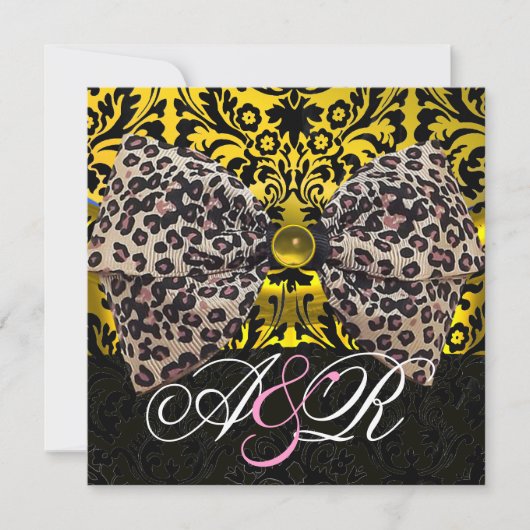 GEDRUKTE LEOPARD FUR BOW GOLD BLACK DAMASK MONOGRA KAART (Voorkant)