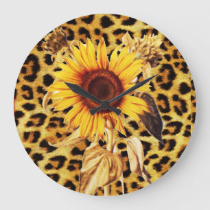 GEDRUKTE LEOPARD FUR EN SUNFLOWER GROTE KLOK