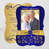 GEDRUKTE LINT 50e Verjaardagsuitnodiging - Blauw 2 Kaart (Voorkant / Achterkant)