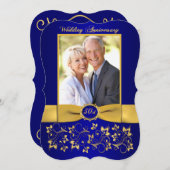 GEDRUKTE LINT 50e verjaardagsuitnodiging - Blauw Kaart (Voorkant / Achterkant)