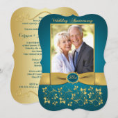 GEDRUKTE LINT 50e verjaardagsuitnodiging - Teal 2 Kaart (Voorkant / Achterkant)