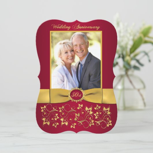GEDRUKTE LINT 50ste verjaardag uitnodiging - Rood (Staand voorkant)