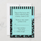 Gedrukte lint Aqua-blauw, zwart gestreept RSVP-kaa RSVP Kaartje (Achterkant)