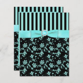 Gedrukte lint Aqua-blauw, zwart gestreept RSVP-kaa RSVP Kaartje (Voorkant / Achterkant)