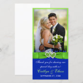 GEDRUKTE LINT Blauwe, Groene Trouwfotokaart Bedankkaart (Voorkant / Achterkant)