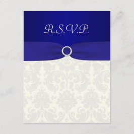GEDRUKTE LINT Blauwe, ivoorkleurige damasten antwo RSVP Kaartje