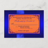 GEDRUKTE LINT Blauwe, Oranje Bloem Bruiloft RSVP (Achterkant)