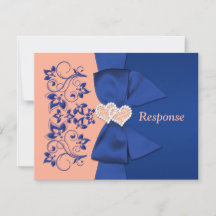 GEDRUKTE LINT Blauwe Perzik Bloem Bruiloft RSVP Ka
