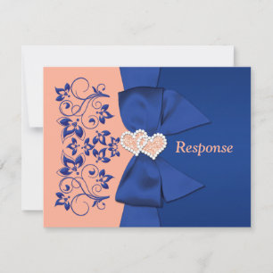 GEDRUKTE LINT Blauwe Perzik Bloem Bruiloft RSVP Ka Kaart