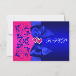 GEDRUKTE LINT Blauwe, Roze Bloem Bruiloft RSVP Kaart