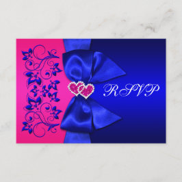 GEDRUKTE LINT Blauwe, Roze Bloem Bruiloft RSVP Kaart