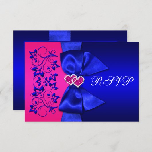 GEDRUKTE LINT Blauwe, Roze Bloemige Trouw-RSVP Kaart (Voorkant / Achterkant)