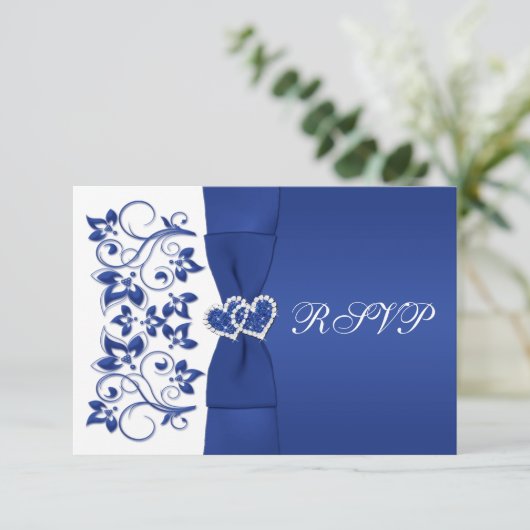 GEDRUKTE LINT Blauwe, Witte Bloemen Reply Kaart (Staand voorkant)