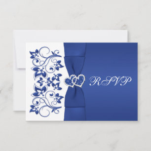 GEDRUKTE LINT Blauwe, Witte Bloemige Antwoordkaart RSVP Kaartje