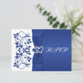 GEDRUKTE LINT Blauwe, Witte Bloemkaart Antwoordkaa RSVP Kaartje (Staand voorkant)