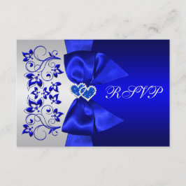 GEDRUKTE LINT Blauwe, Zilveren Bloem Bruiloft RSVP Kaartje