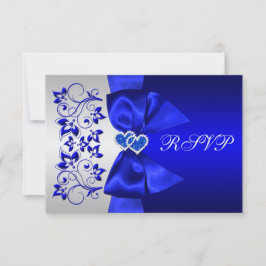 GEDRUKTE LINT Blauwe, Zilveren Bloem Bruiloft RSVP Kaartje