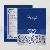 GEDRUKTE LINT Blauwe, Zilveren Bloemen Reply Kaart (Voorkant / Achterkant)