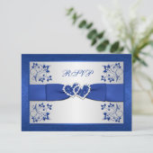 GEDRUKTE LINT Blauwe, Zilveren Bloemen Reply Kaart (Staand voorkant)