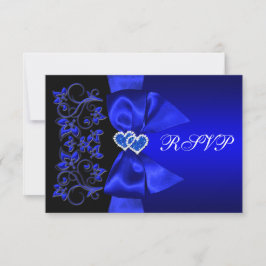 GEDRUKTE LINT Blauwe, Zwarte Bloemige Trouw RSVP Kaartje